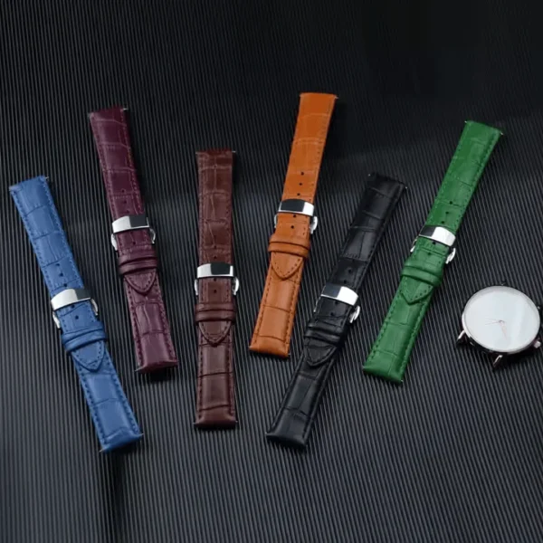 Tresse Classic Leather Watch Strap with Butterfly Deployant Clasp - Image 2