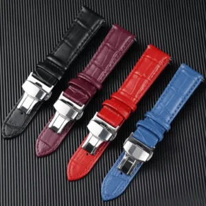 Tresse Classic Leather Watch Strap with Butterfly Deployant Clasp