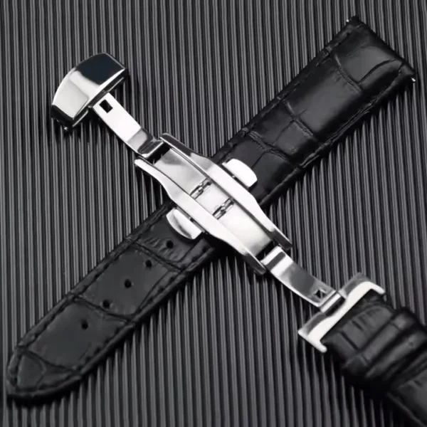 Tresse Classic Leather Watch Strap with Butterfly Deployant Clasp - Image 4