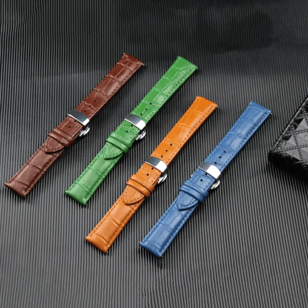Tresse Classic Leather Watch Strap with Butterfly Deployant Clasp - Image 3