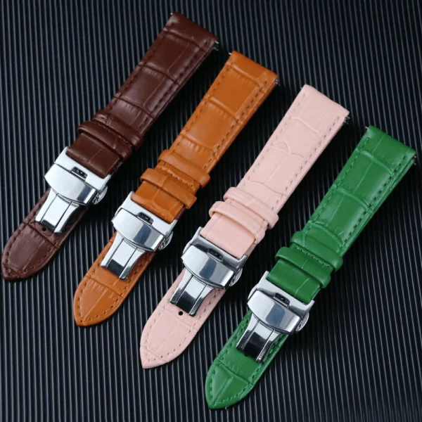 Tresse Classic Leather Watch Strap with Butterfly Deployant Clasp - Image 5