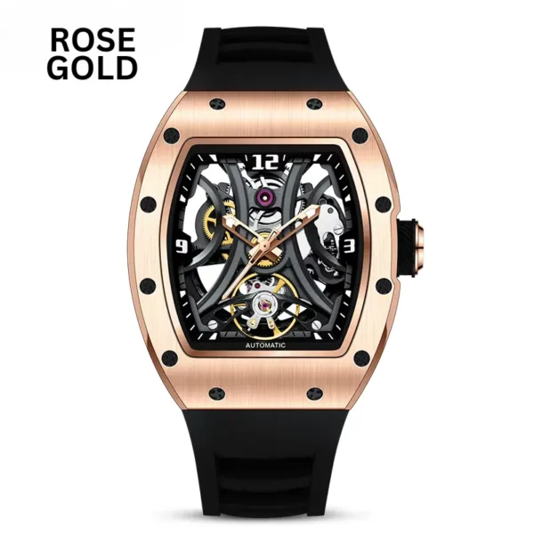 RM-Inspired Open-Heart Skeleton Automatic Watch – Tonneau Case with Exhibition Dial (White, Cyan, Rose Gold, Silver, Black, Carbon Black) - Image 2