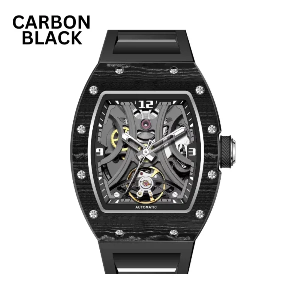 RM-Inspired Open-Heart Skeleton Automatic Watch – Tonneau Case with Exhibition Dial (White, Cyan, Rose Gold, Silver, Black, Carbon Black) - Image 6