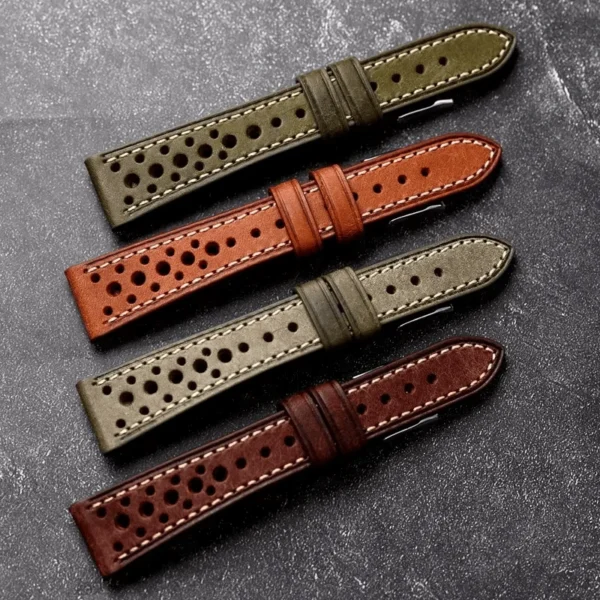 Chronograph Rally Strap Vintage Rally Racing Perforated Leather Watch Strap with Contrast ...