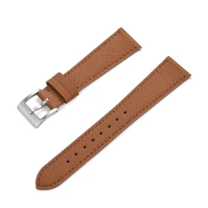 Brown Saffiano Leather Watch Strap with Quick Release | Premium Textured Leather Band