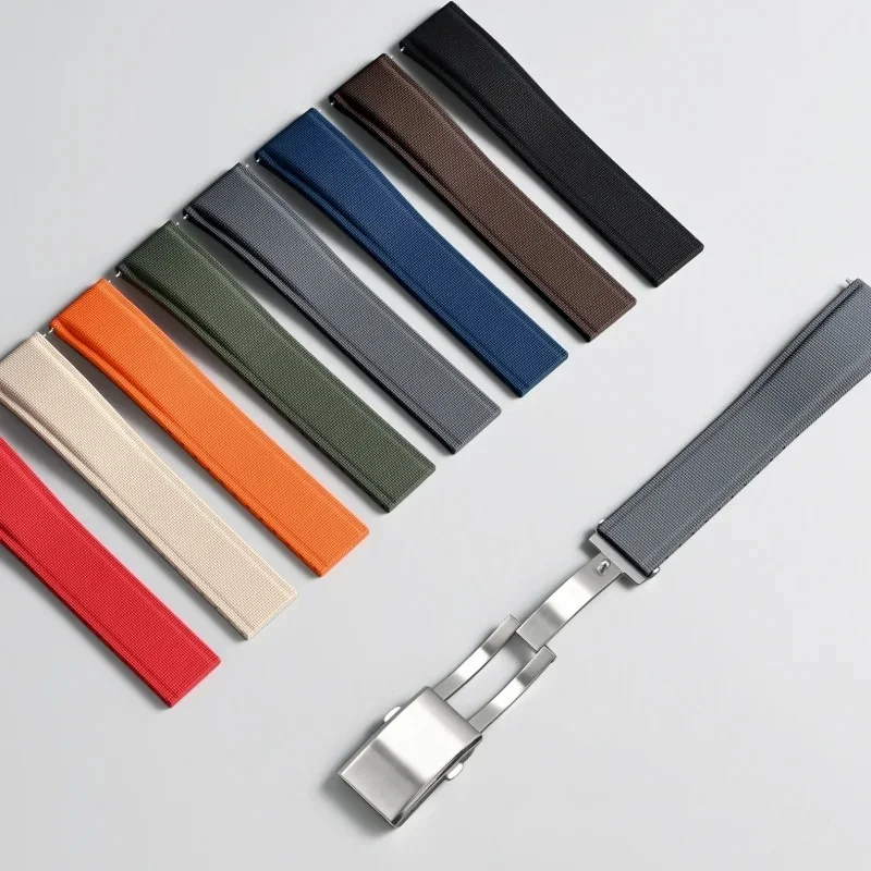 CTS Sailcloth Texture Rubber Watch Strap with Stainless Steel Deployant Clasp - Image 2