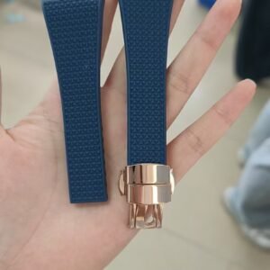 Premium FKM Rubber Strap for Tissot PRX – Premium Integrated Fit (40mm, Navy Blue with Rose Gold Clasp)