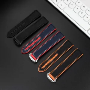 Curved End Nylon Fabric Hybrid Rubber Watch Strap with Deployment Clasp for Omega Seamaster