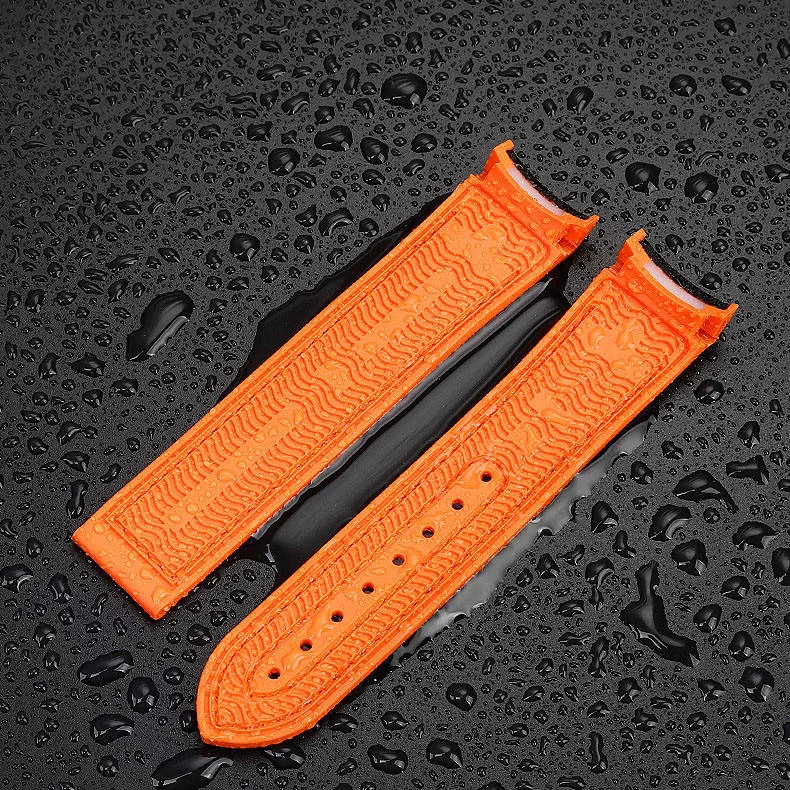 Curved End Nylon Fabric Hybrid Rubber Watch Strap with Deployment Clasp for Omega Seamaster - Image 3