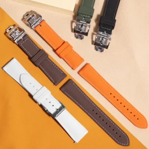 Sailcloth Pattern FKM Rubber Watch Strap with Spring Buckle Deployment Clasp