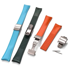 CTS Curved End FKM Rubber Watch Strap with Spring Deployment Clasp